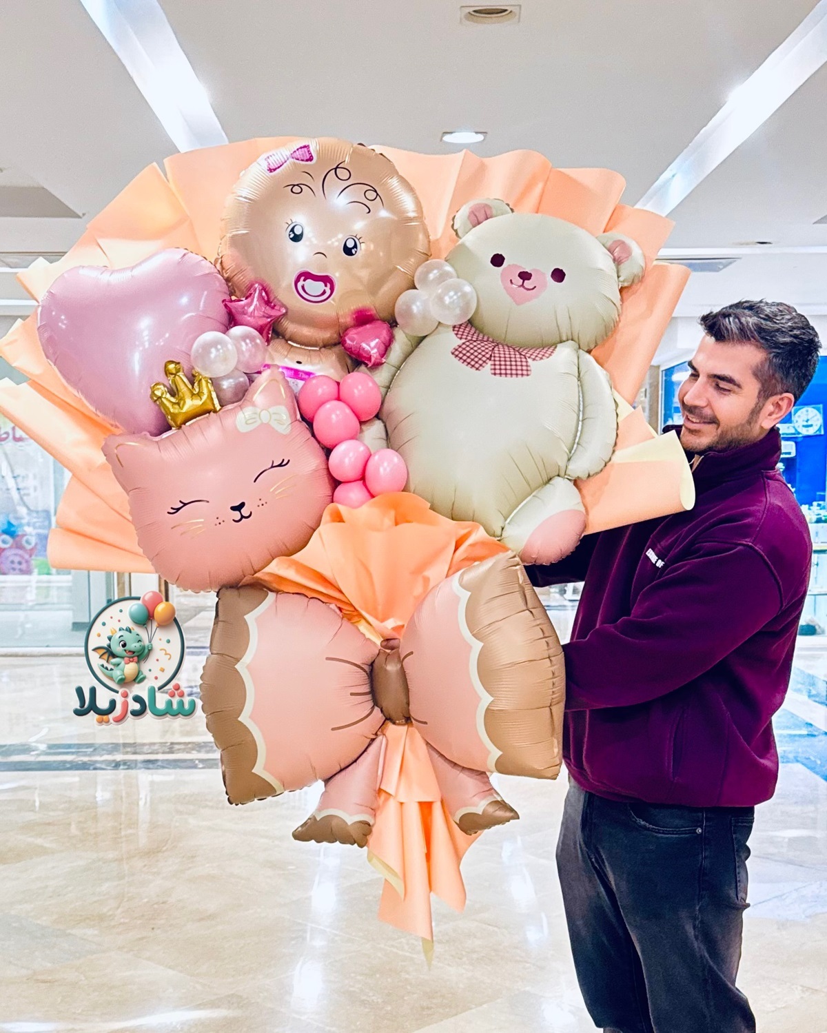  دسته گل بادکنکی نوزادی دخترانه 